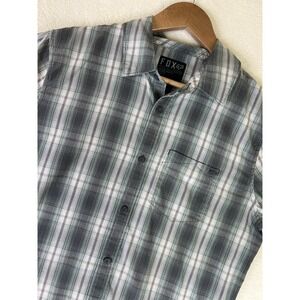 Fox Racing Shirt Men's Small Gray Plaid Button Up Short Sleeve Casual